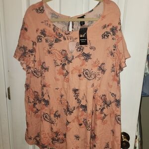 Torrid Coral and Navy Floral Blouse